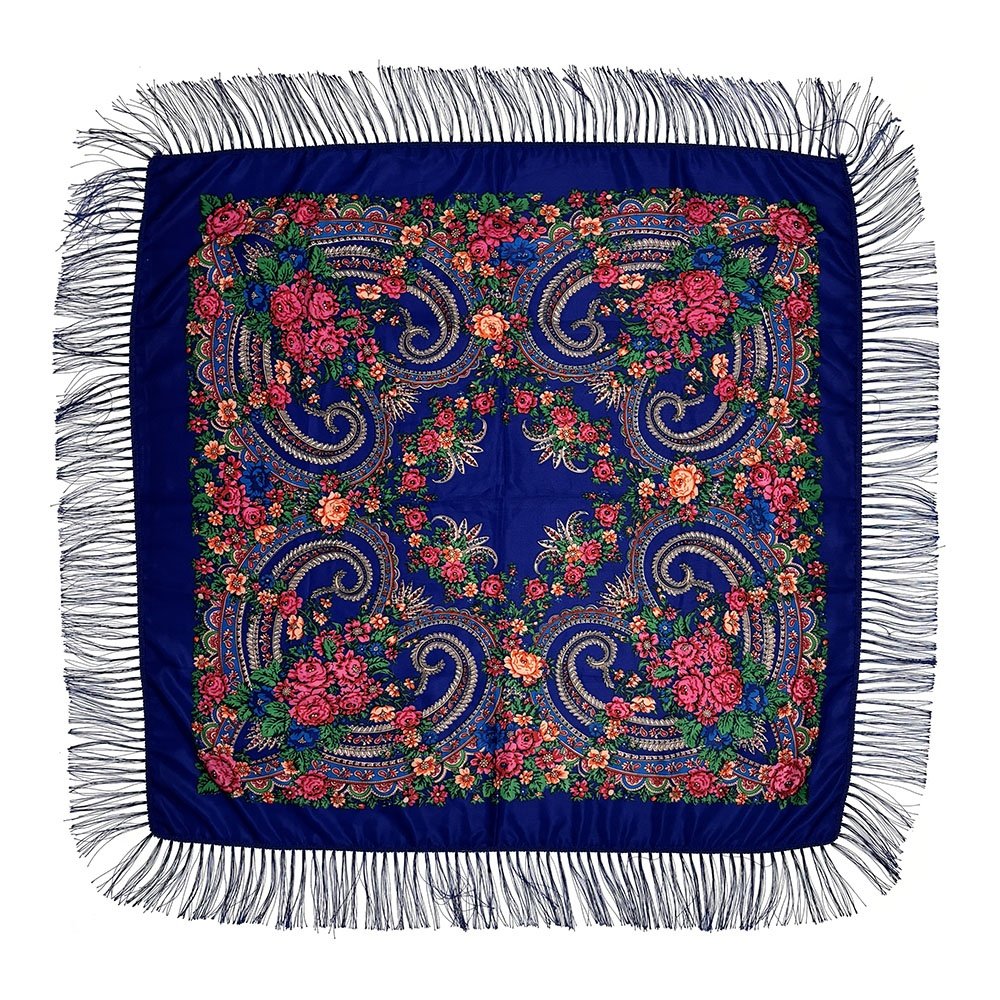 Factory Direct Sale Custom High Quality Polyester Fringed Floral Ethnic Handkerchief Shawl