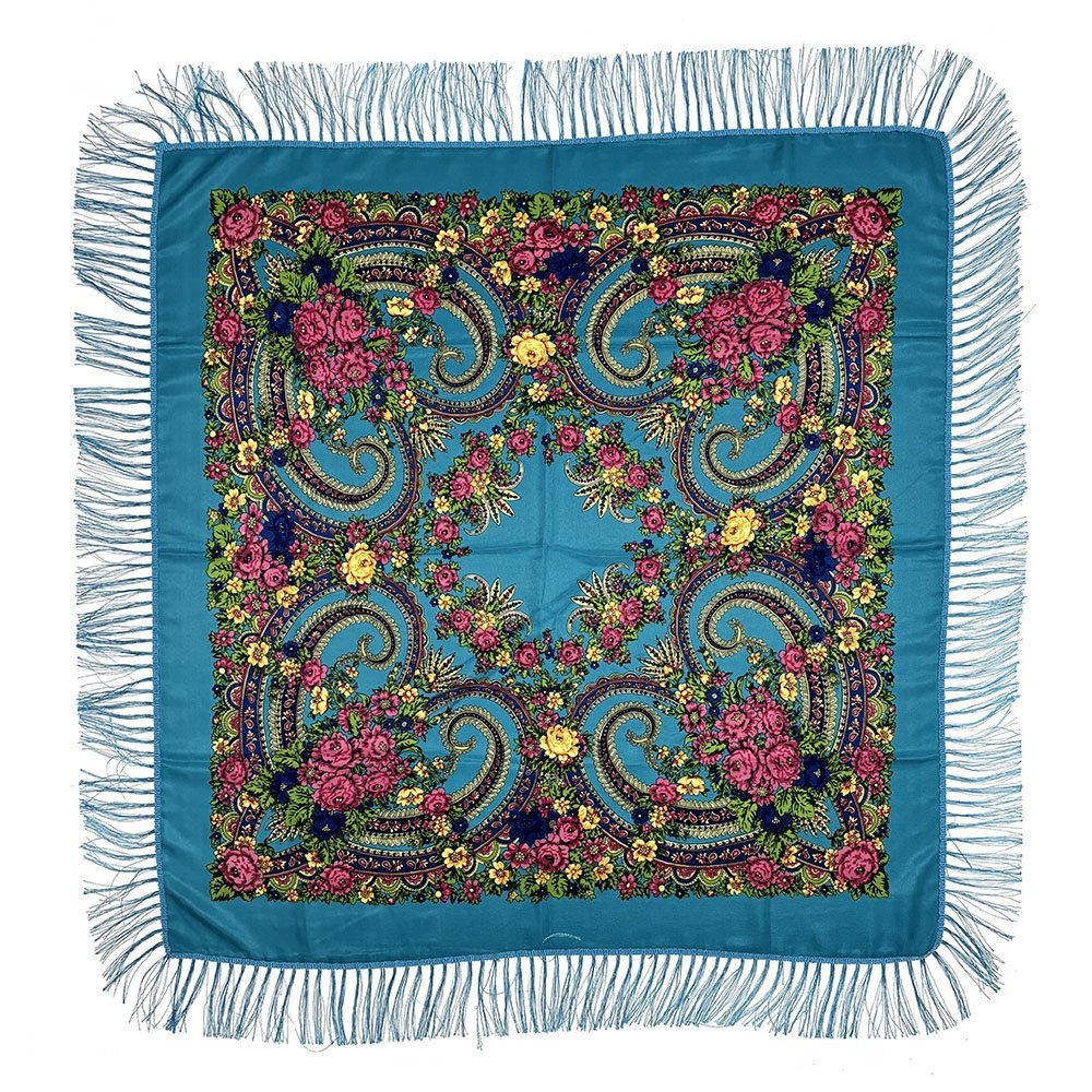 Factory Direct Sale Custom High Quality Polyester Fringed Floral Ethnic Handkerchief Shawl