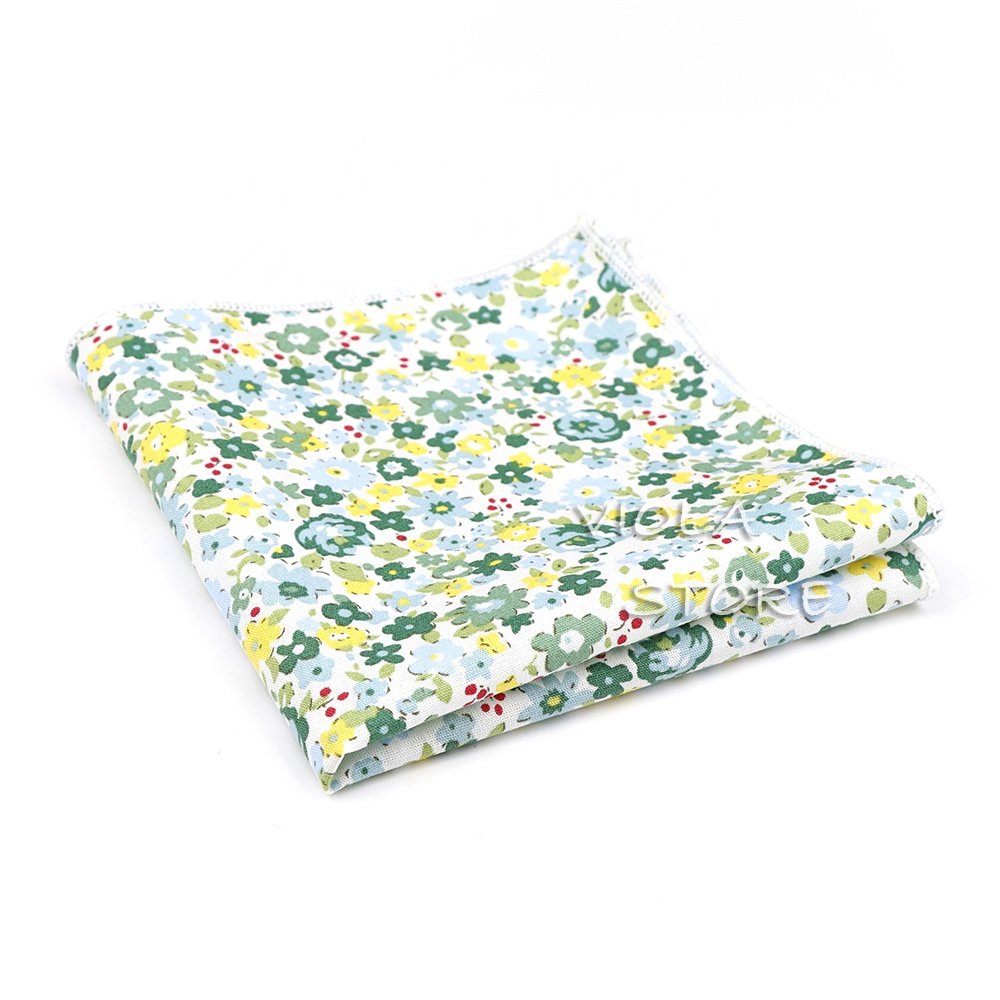 New 100% Cotton Blue Pink Green Floral Handkerchief 23cm Ladies Men Wedding Party Daily Suit Pocket Cube Gift Tuxedo Accessories