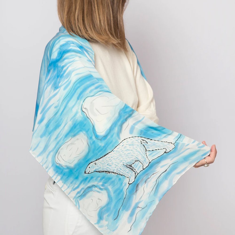 Most Popular Custom Satin Scarves Long Print Animal Hand Shawl Polar Bear Silk Scarf For Christmas Gift