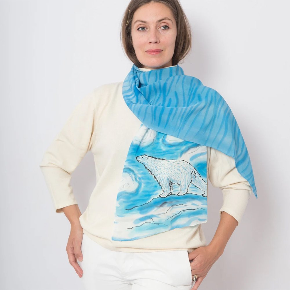 Most Popular Custom Satin Scarves Long Print Animal Hand Shawl Polar Bear Silk Scarf For Christmas Gift