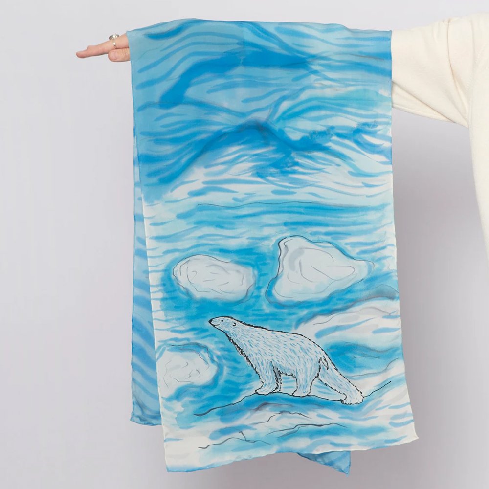 Most Popular Custom Satin Scarves Long Print Animal Hand Shawl Polar Bear Silk Scarf For Christmas Gift