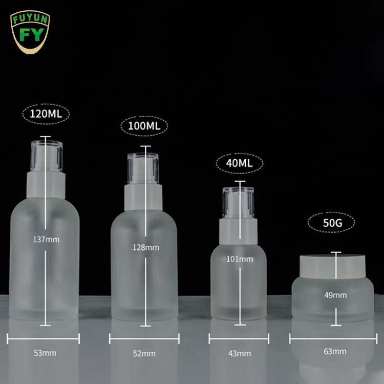 Fuyun Transparent Frosted Skincare Container Empty Cream Jars Bottle Cosmetic Lotion Essence Jars and Bottles Set