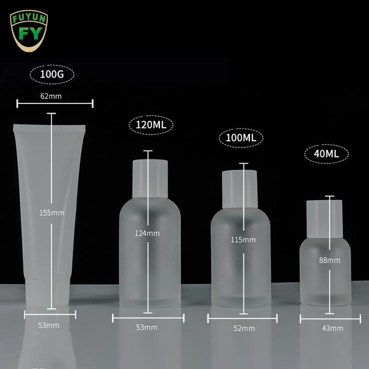 Fuyun Transparent Frosted Skincare Container Empty Cream Jars Bottle Cosmetic Lotion Essence Jars and Bottles Set