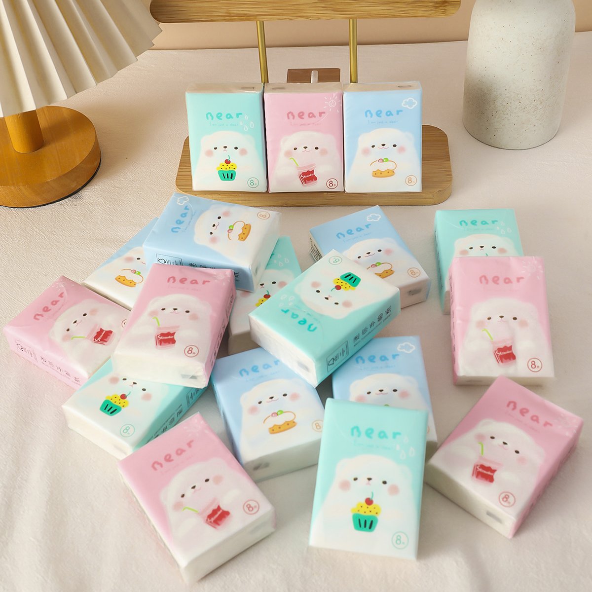 Lovely Bear Pocket Tissues Travel Tissues FSC Cartoon Dry & Wet Dual Purpose Paper Handkerchief Portable Hand Towel Tissue