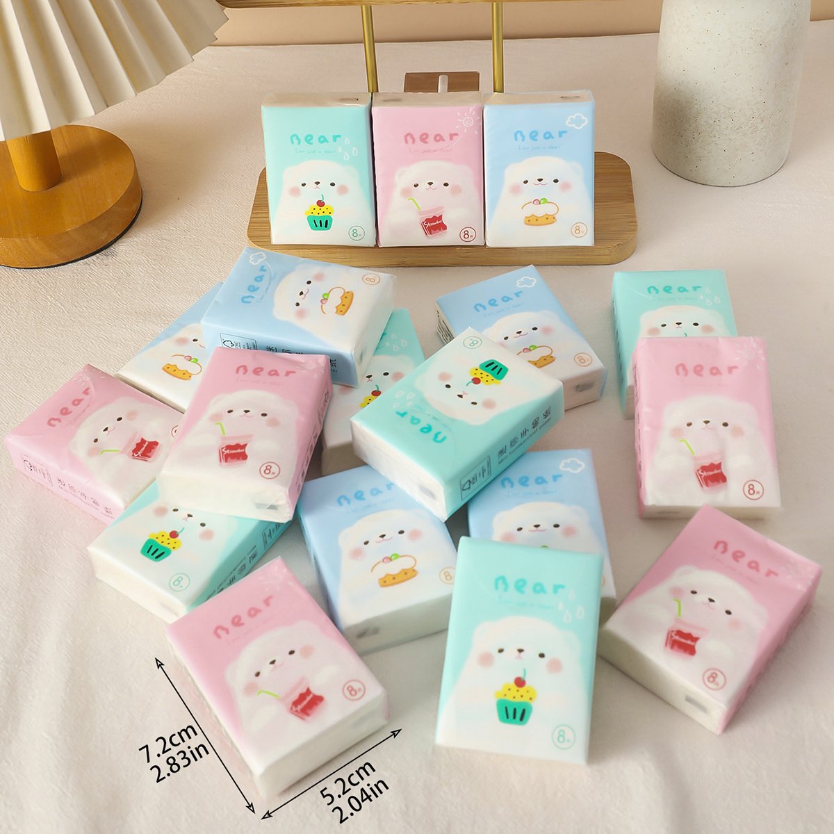 Lovely Bear Pocket Tissues Travel Tissues FSC Cartoon Dry & Wet Dual Purpose Paper Handkerchief Portable Hand Towel Tissue