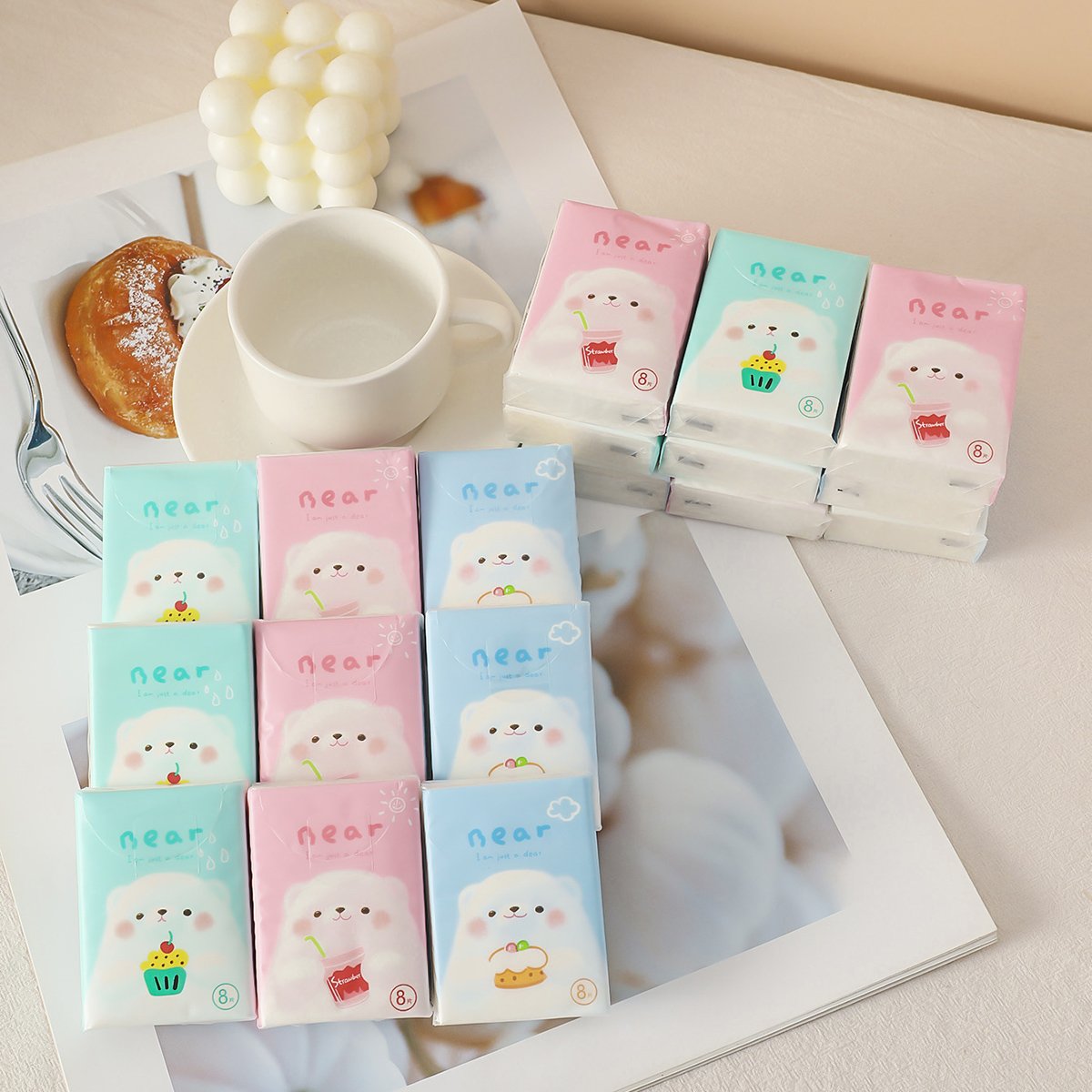 Lovely Bear Pocket Tissues Travel Tissues FSC Cartoon Dry & Wet Dual Purpose Paper Handkerchief Portable Hand Towel Tissue