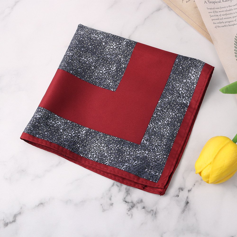 High-end fashion geometric pattern large chequered printed pocket square for men's suit accessories