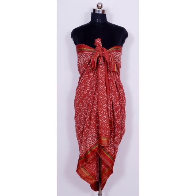 Wholesale 100% Cotton Block Print Dabu Sarong Bikini Cover Pareo Handmade Square Scarf & Handkerchief Bagru Print Scarfs