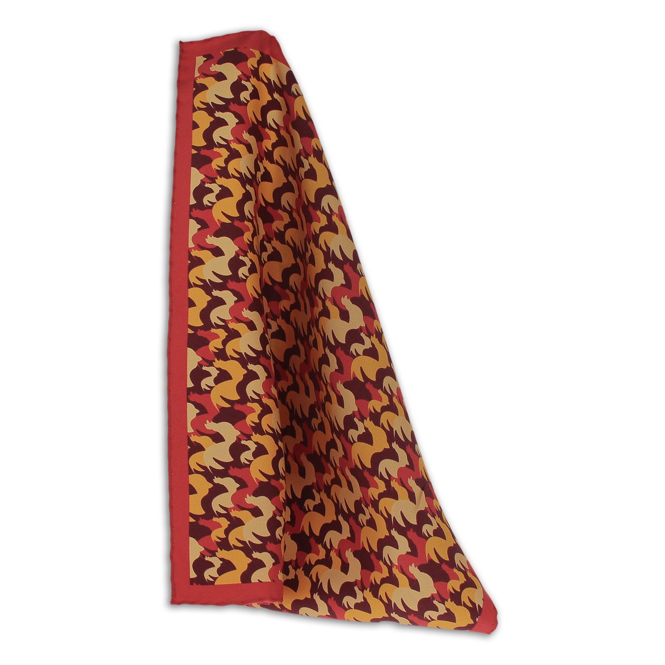 Italian Distinguished Silk Square Handkerchiefs - Printed Twill 100% Silk Gallo Ruby Red - Exquisite Made in Italy Design