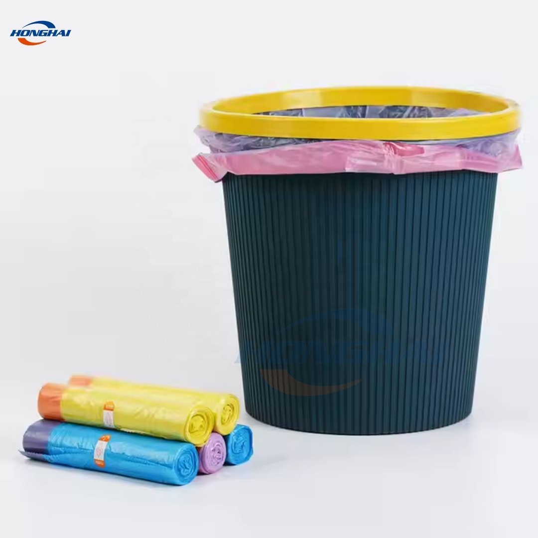 Portable drawstring garbage bag,Thickened Household Disposable Automatic Closing Kitchen Plastic Bag,Tie String Drum Liner