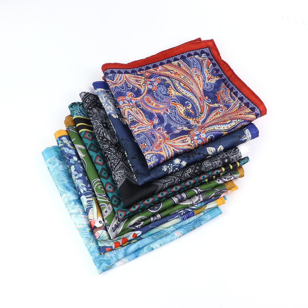 30x30 Hand Rolled Edge Premium Men Business Novelty Fashion Custom Print Green Leaf Handkerchief Pocket Square Handmade