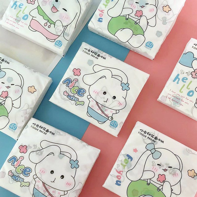FSC Long-eared Rabbit Portable Facial Tissues Wood Pulp Color Printed Soft 40 Pull Cute Cartoon Handkerchief Pocket Tissue
