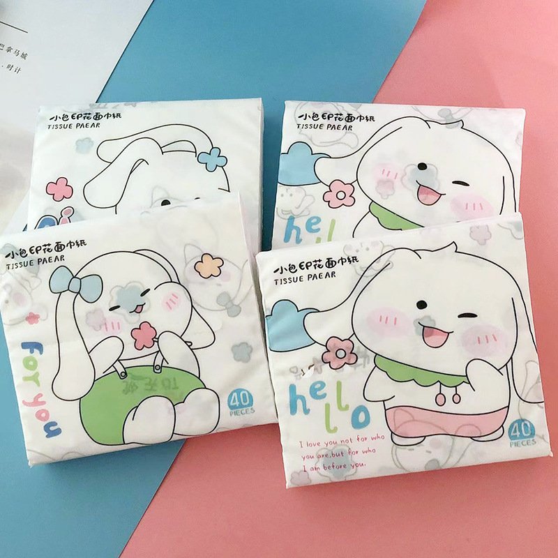 FSC Long-eared Rabbit Portable Facial Tissues Wood Pulp Color Printed Soft 40 Pull Cute Cartoon Handkerchief Pocket Tissue