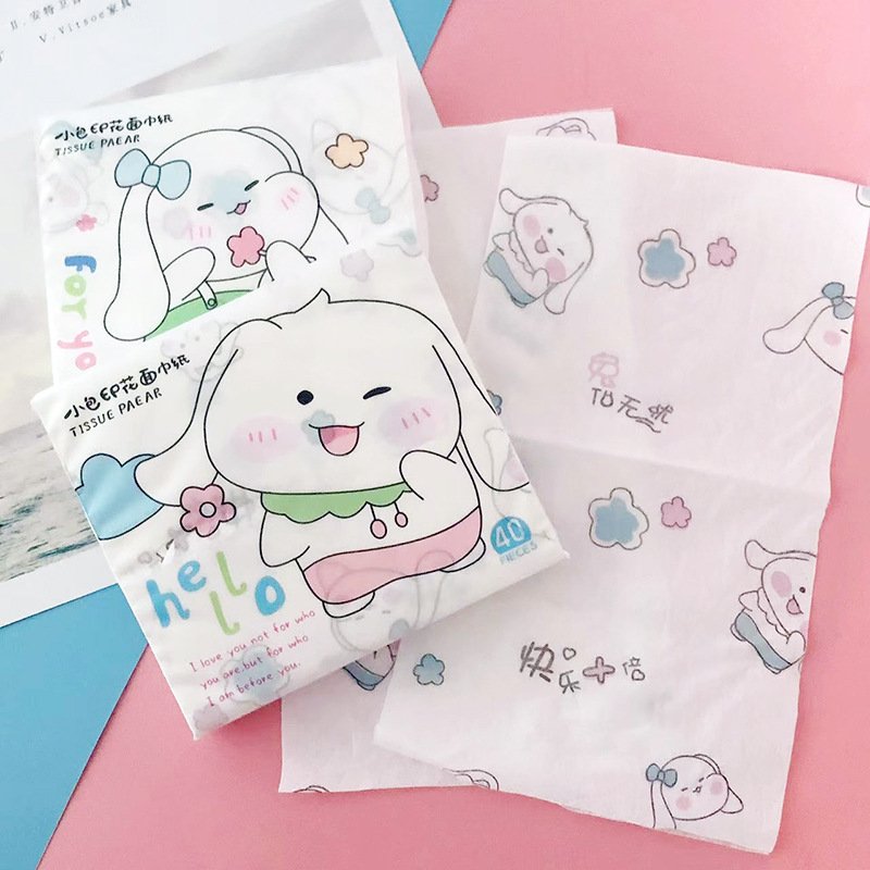 FSC Long-eared Rabbit Portable Facial Tissues Wood Pulp Color Printed Soft 40 Pull Cute Cartoon Handkerchief Pocket Tissue
