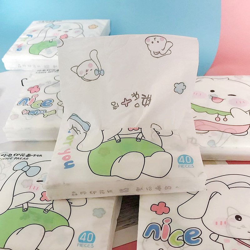 FSC Long-eared Rabbit Portable Facial Tissues Wood Pulp Color Printed Soft 40 Pull Cute Cartoon Handkerchief Pocket Tissue