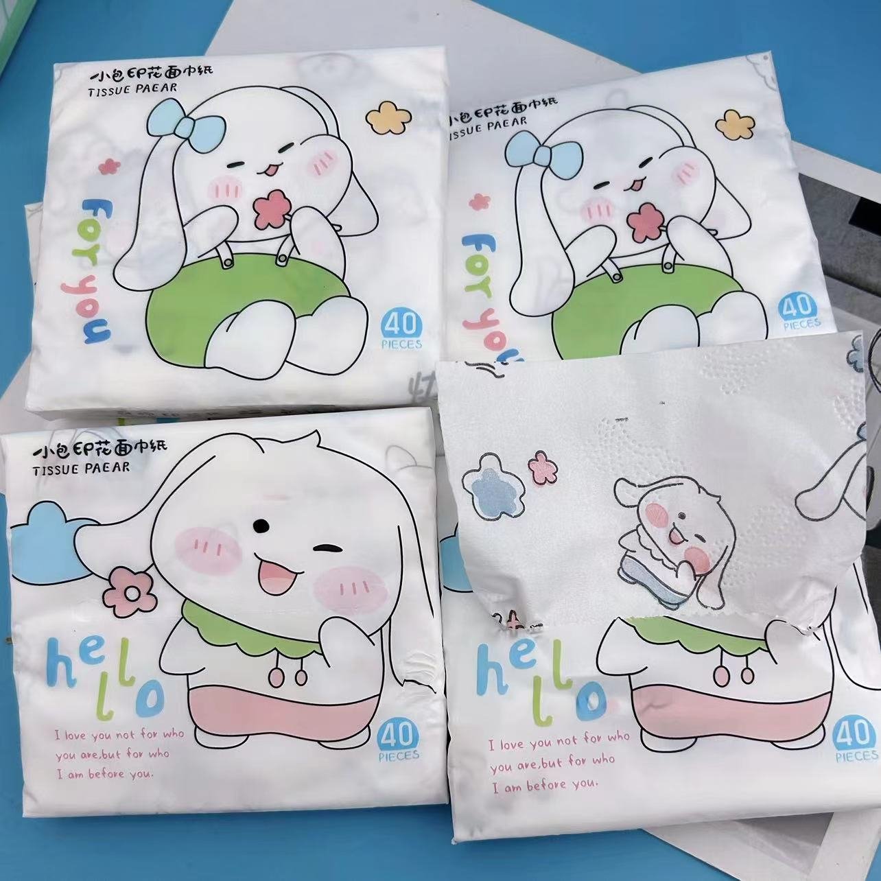 FSC Long-eared Rabbit Portable Facial Tissues Wood Pulp Color Printed Soft 40 Pull Cute Cartoon Handkerchief Pocket Tissue