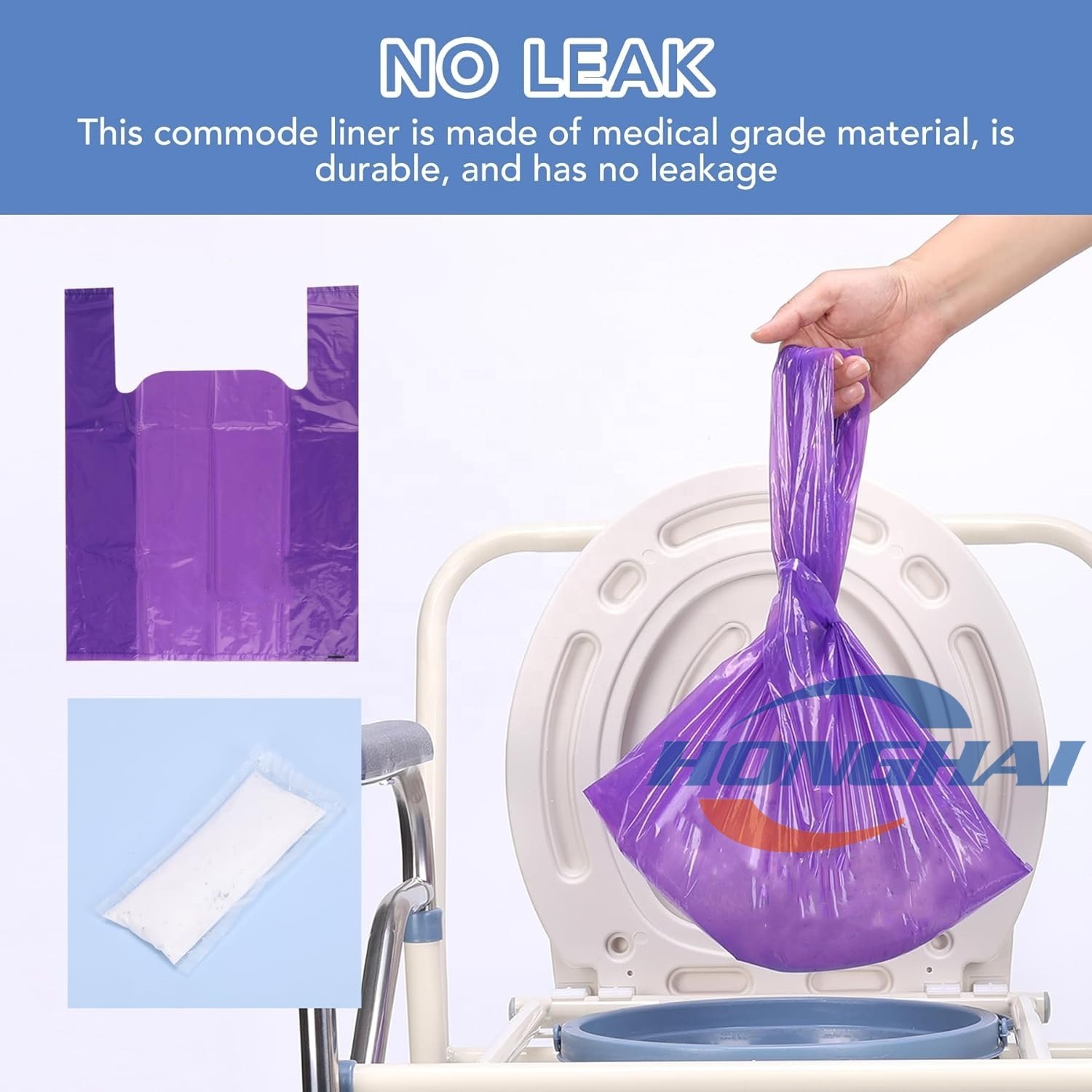 Commode Liners with Super Absorbent pad, 60 Liners. Instantly convert human waste into gel