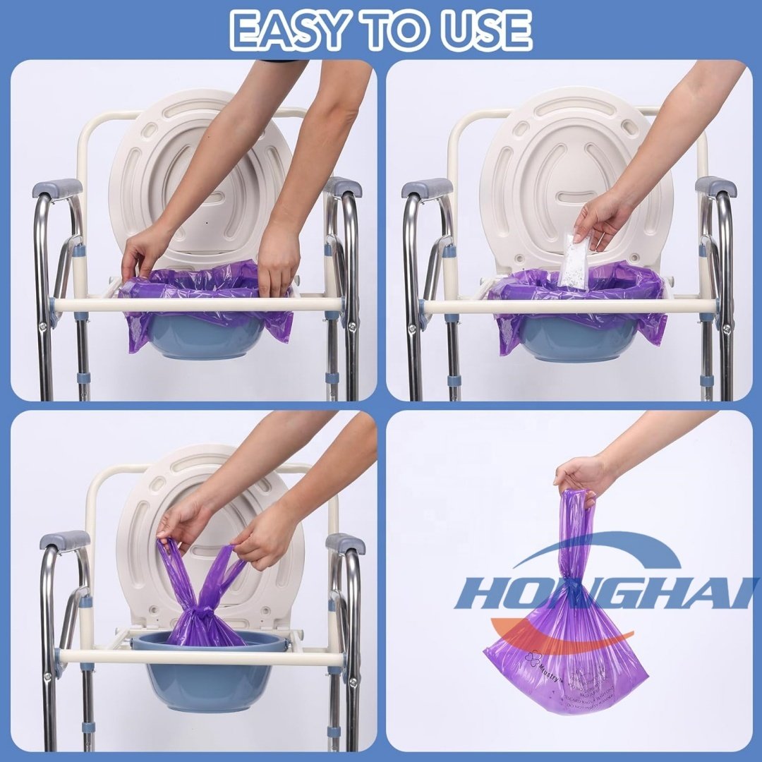 Commode Liners with Super Absorbent pad, 60 Liners. Instantly convert human waste into gel
