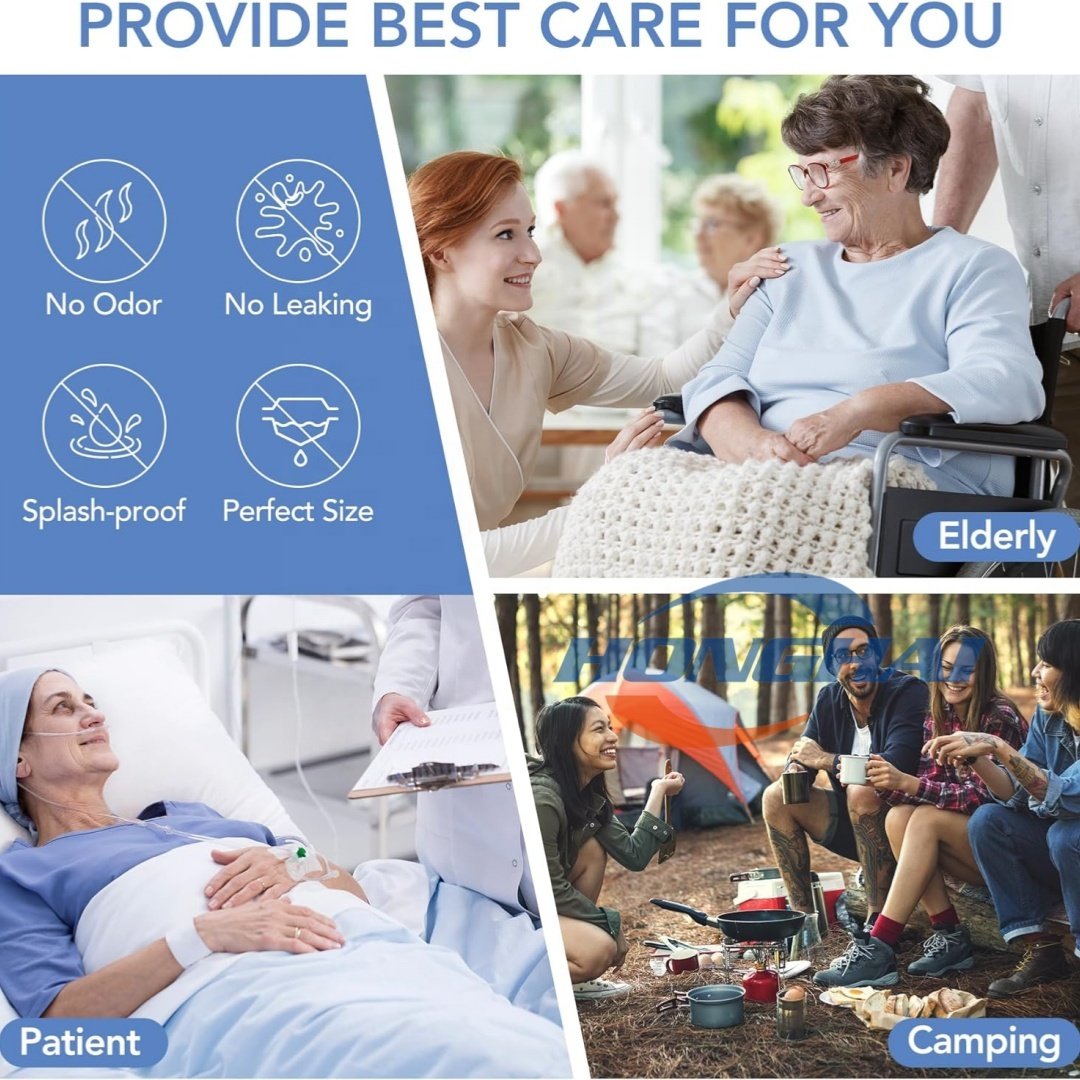 Commode Liners with Super Absorbent pad, 60 Liners. Instantly convert human waste into gel