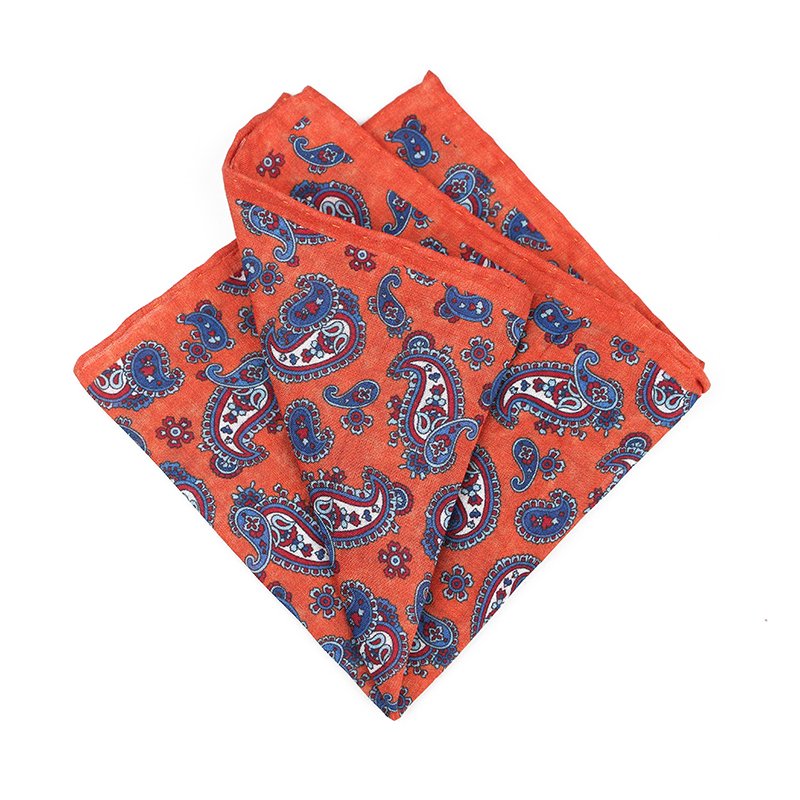 JASEN Men Linen Paisley Print Pocket Square Hand rolled Edge Handkerchief Pocket Hanky