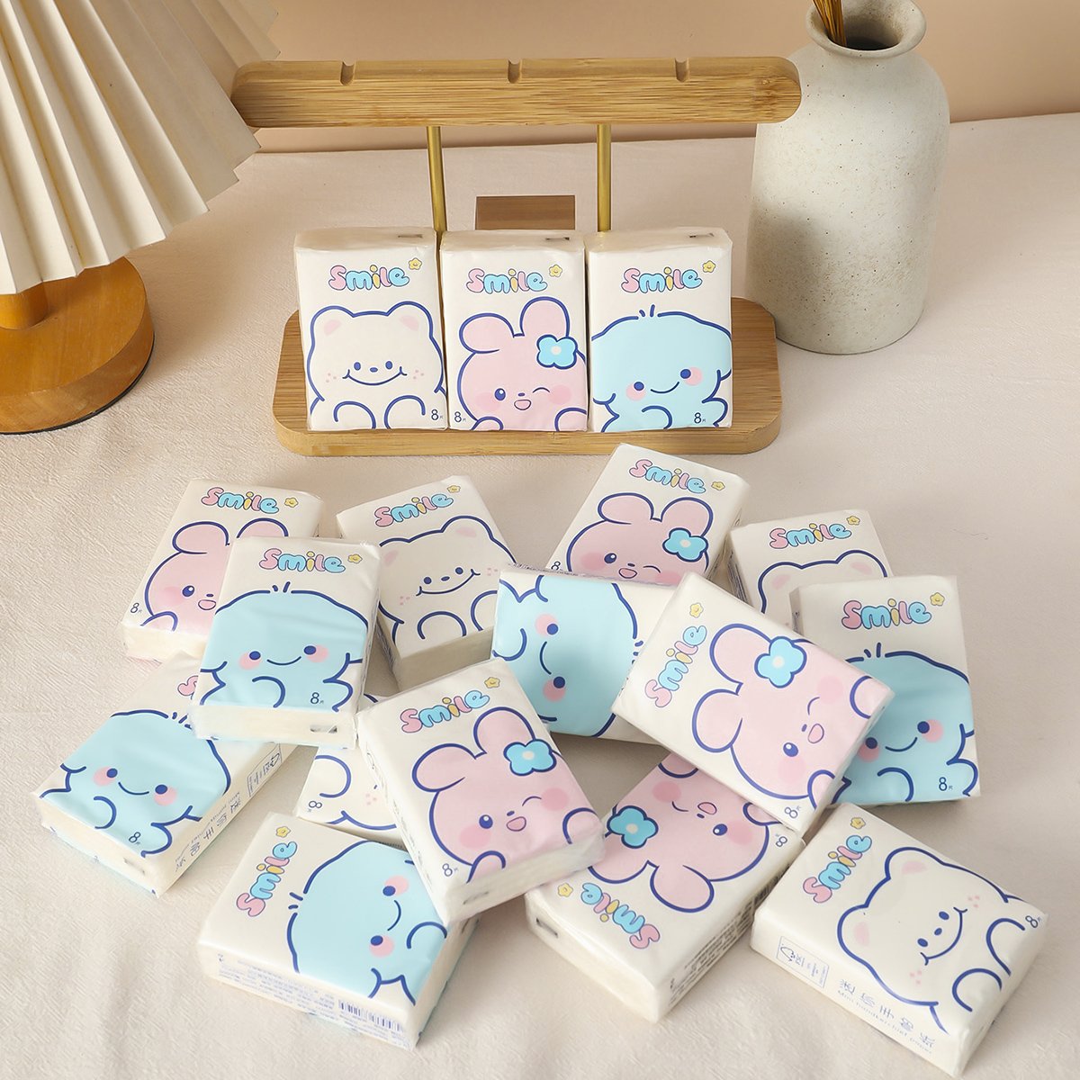 Keep Smiling Pocket Tissues Travel Tissues FSC Cartoon Dry & Wet Dual Purpose Paper Handkerchief Portable Hand Towel Tissue