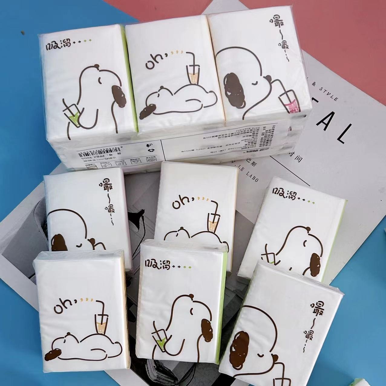 FSC Mini Facial Tissues Cute Dog Pocket Tissues 9 Pcs Pack Cute Virgin Wood Pulp Paper Handkerchief Portable Cleansing Tissue