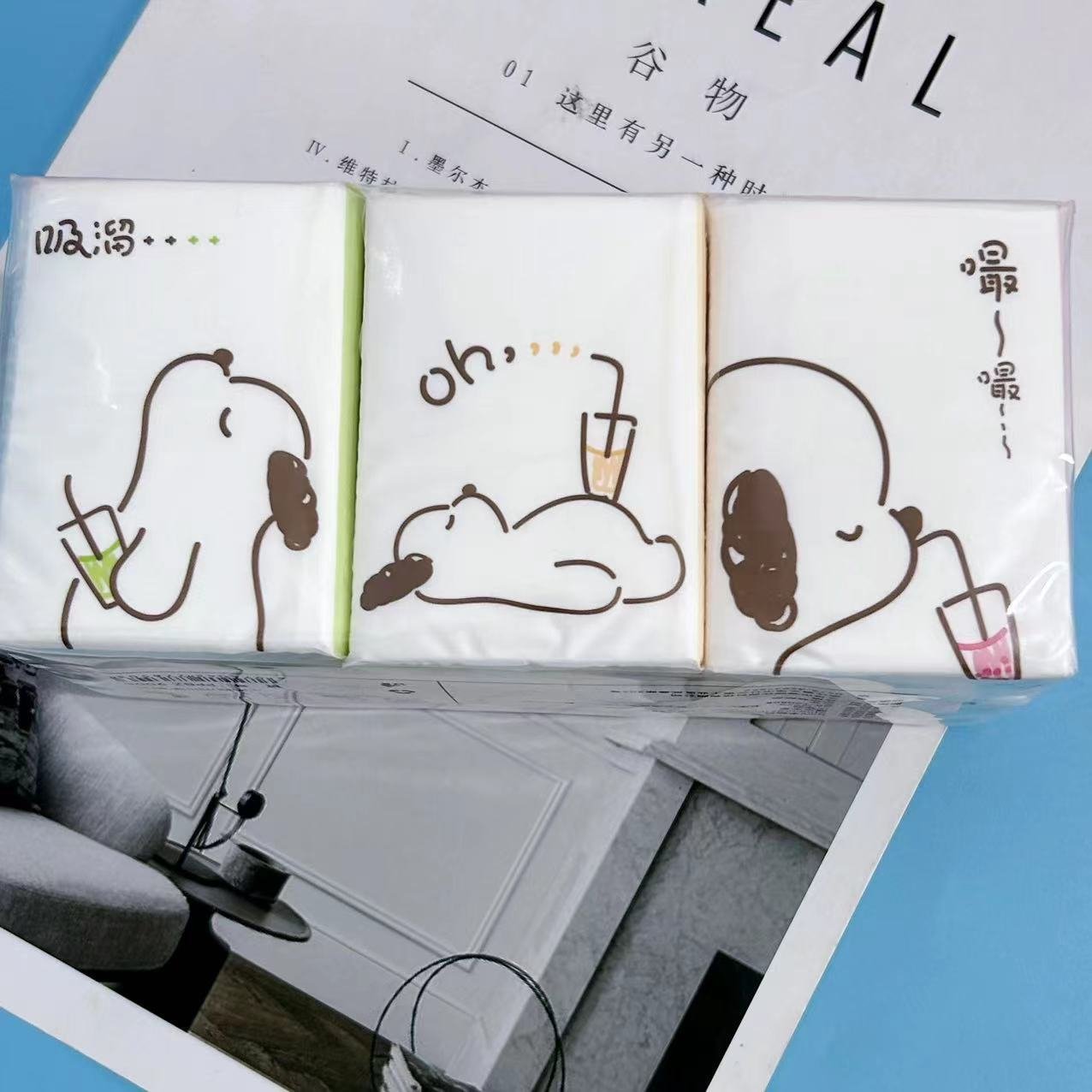 FSC Mini Facial Tissues Cute Dog Pocket Tissues 9 Pcs Pack Cute Virgin Wood Pulp Paper Handkerchief Portable Cleansing Tissue