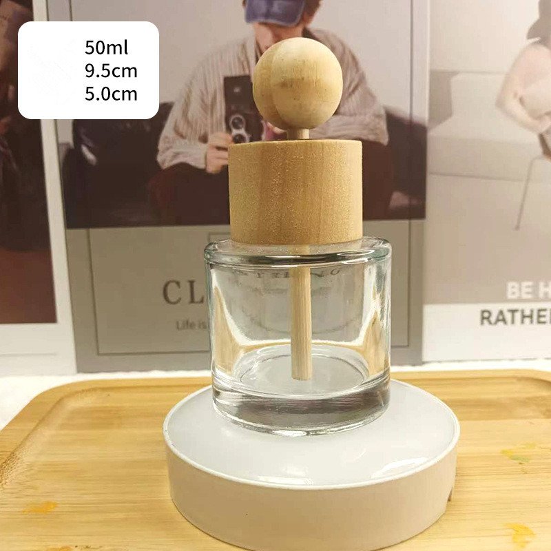 Wholesale 50ml perfume car bottle air freshener with wooden Perfume Bottle Aroma Reed Diffuser Glass Bottle With Wooden Cap