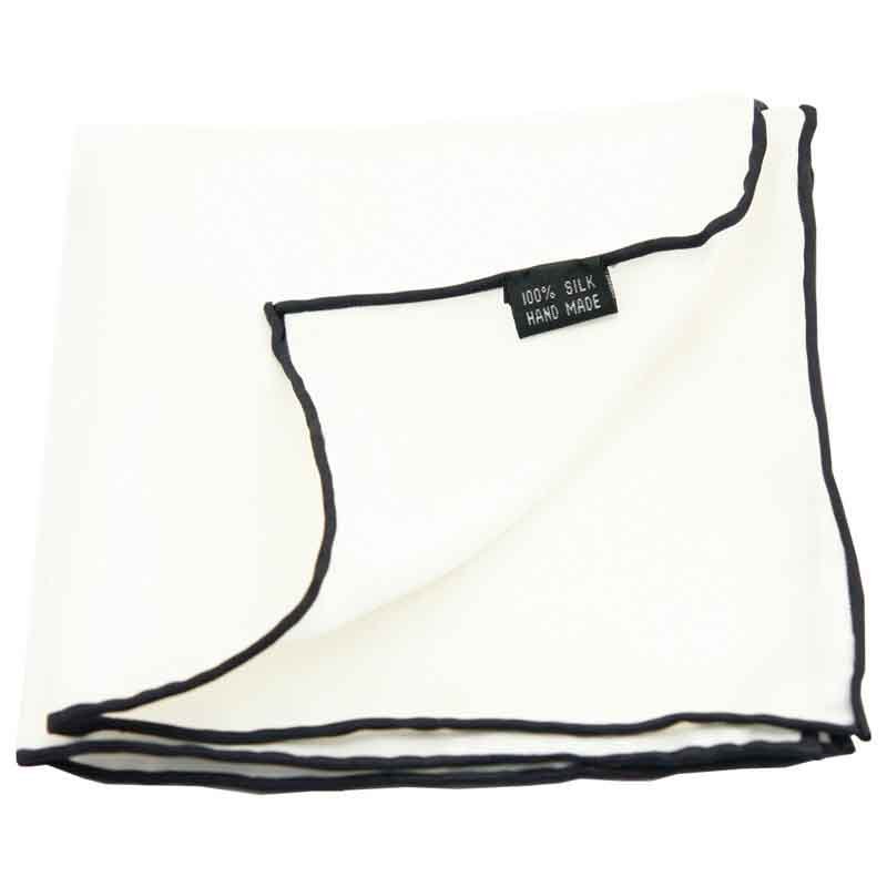 Hamocigia Handmade Mens handkerchief hanky White Colour Twill 100% silk pocket squares