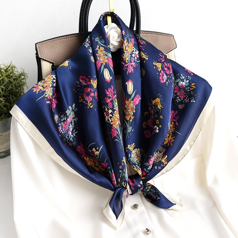 70*70cm Satin Silk Scarf Womens French Style Short Ladies Handkerchief Printed Square Silk Scarves