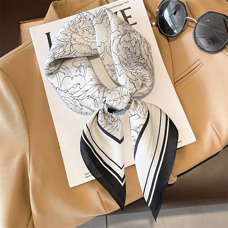 70*70cm Satin Silk Scarf Womens French Style Short Ladies Handkerchief Printed Square Silk Scarves
