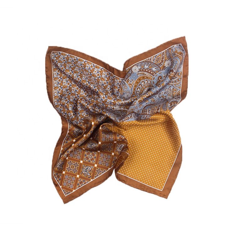 Hot Selling Various Design Handkerchief Polyester Jacquard Hand Rolled Pocket Squares for Men
