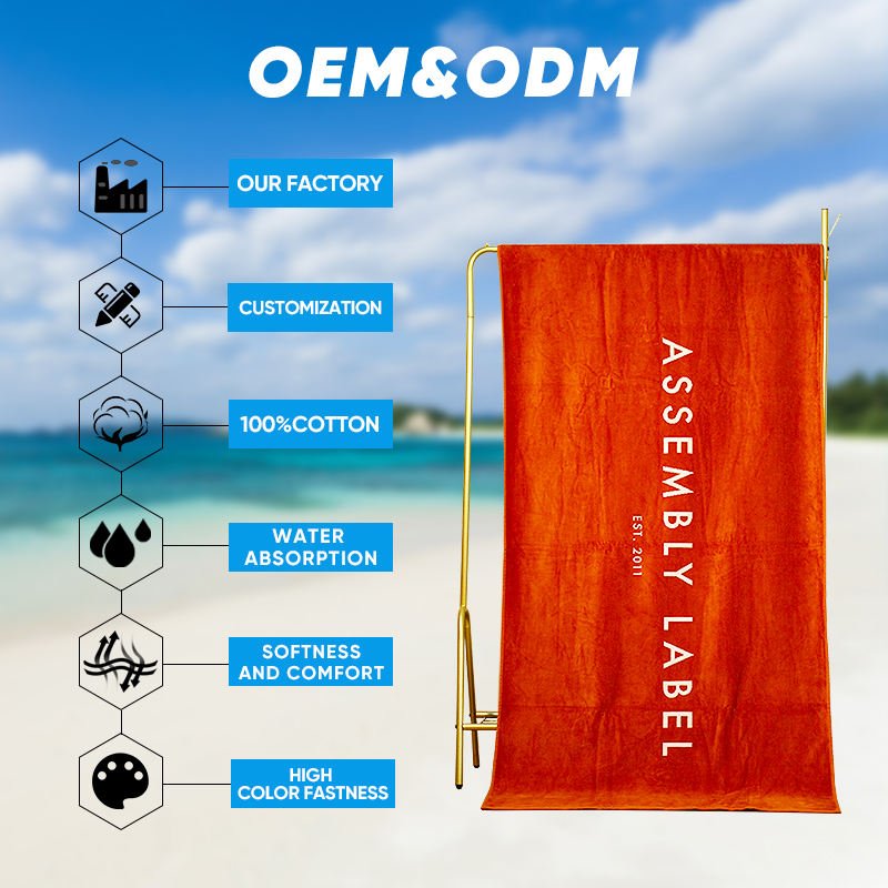 Good air permeability and warmth retention Velour Custom Design cotton beach towel for suitable cool beach or poolside