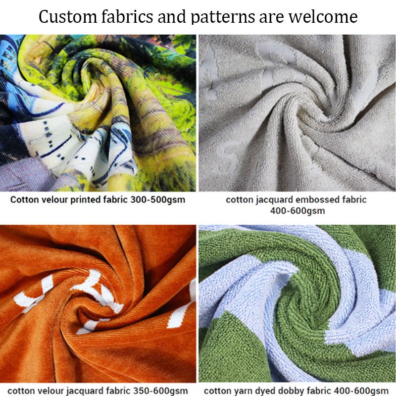 Good air permeability and warmth retention Velour Custom Design cotton beach towel for suitable cool beach or poolside