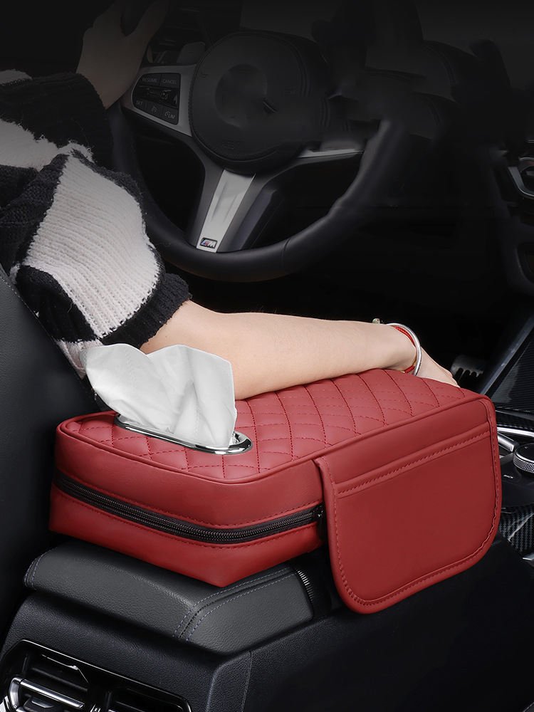 Memory Foam Extender Cushion Protector Napkin Handkerchief Tissue Paper Holder Car Center Console Box Cover Leather Armrest Box