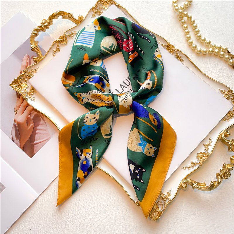 Elegant Floral Silk Square Scarf Women Spring New Hair Scarf Neck Kerchief Bandana Female Foulard Hair Wrapping Handkerchief