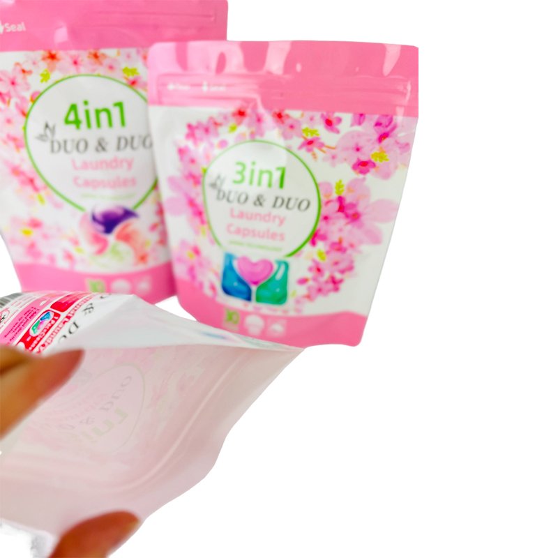 custom 3 in 1refillable soap packaging washing plastic zipper top standup pouch for soap detergent pods detergente en polvo
