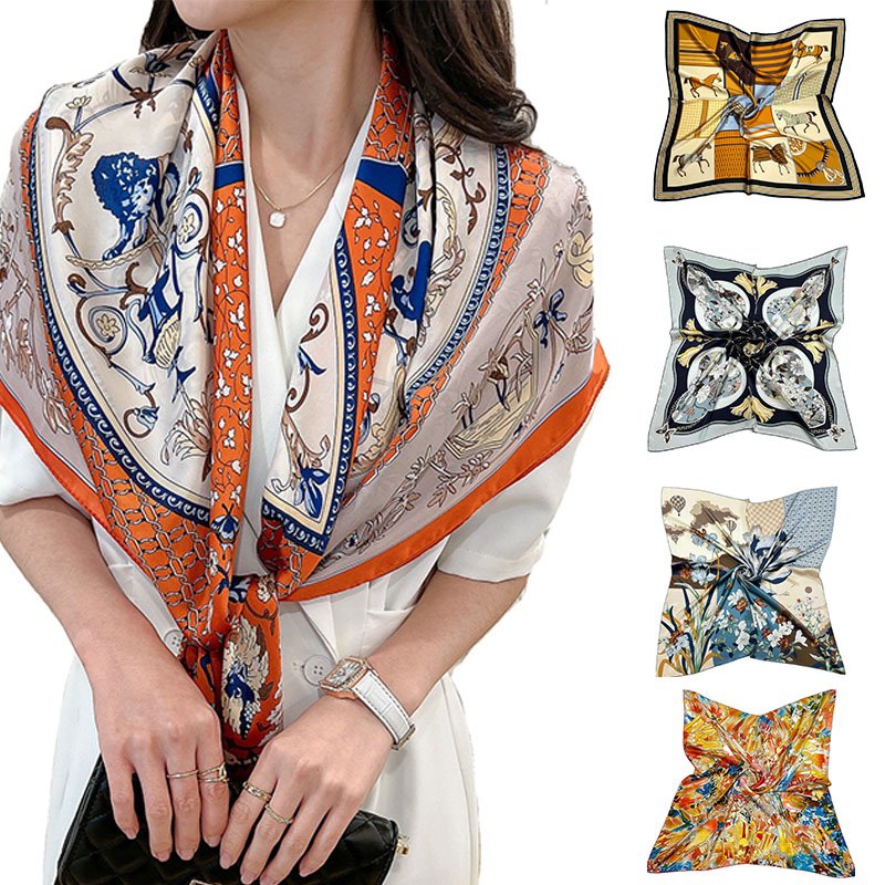Factory Direct Plain Custom Logo Silk Scarves Digital Printed Woman Square Neck Scarf For Women