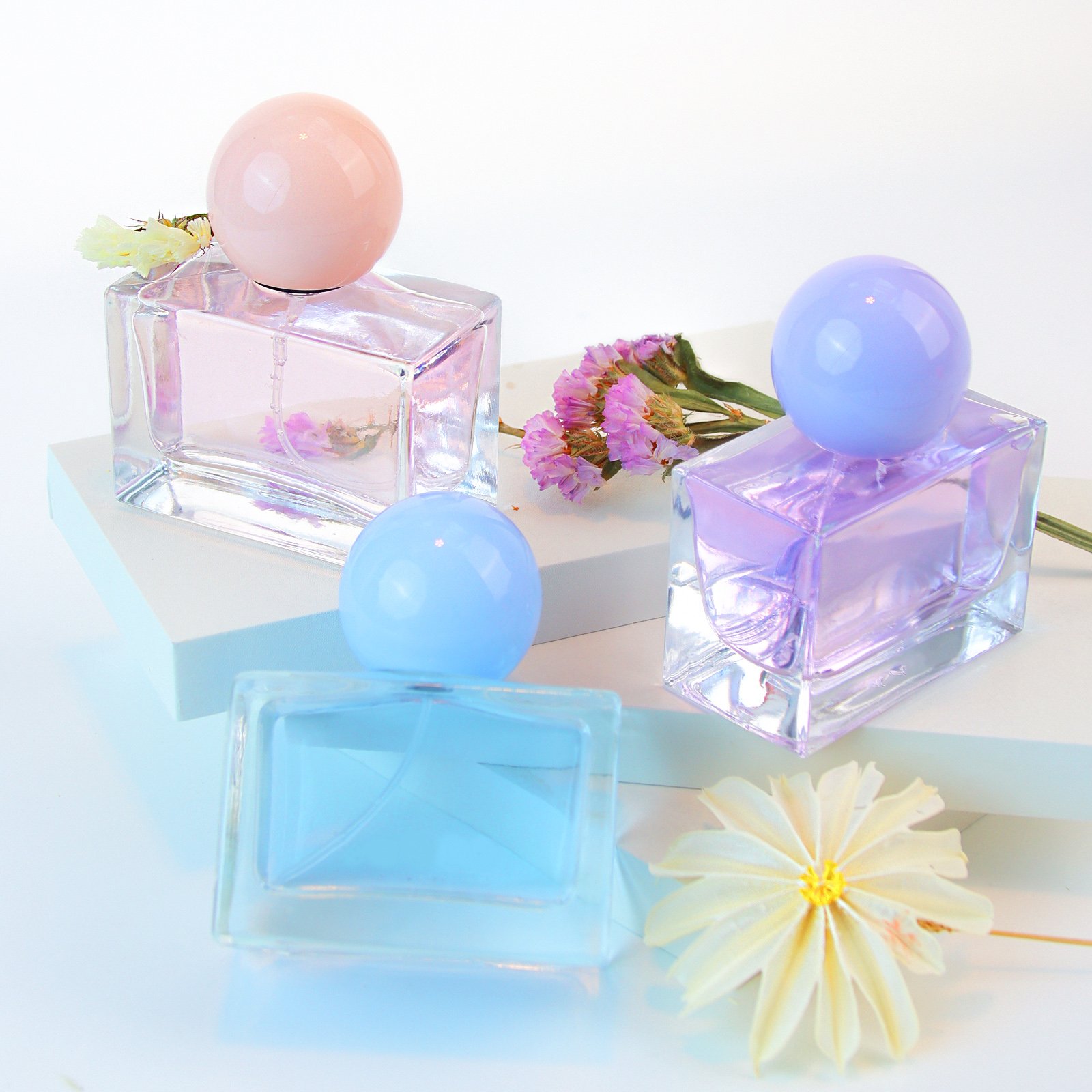 Recyclable fashion luxury design 30ml 50ml 100ml empty rectangular glass perfume bottle 50ml with box