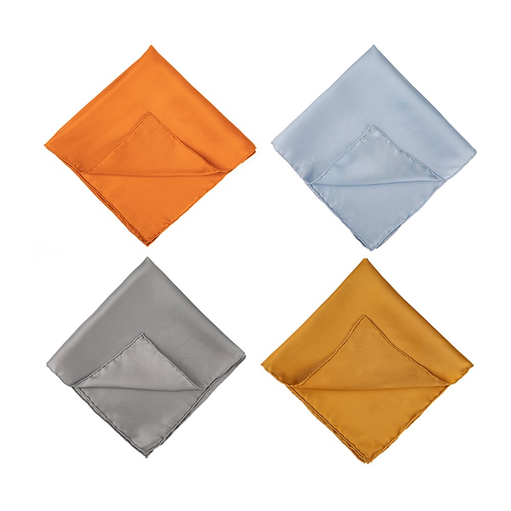 Men's 100% Silk Hand Rolled Solid Pocket Square Set 4 Pcs Assorted Handkerchief Set Party Weddings Elegance Collection