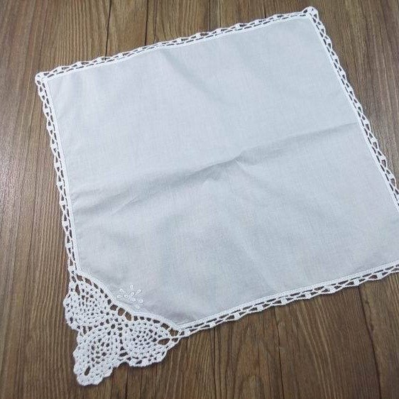MOQ 1 dozen Wholesale factory price custom embroidery ladies Cotton lace handkerchief white