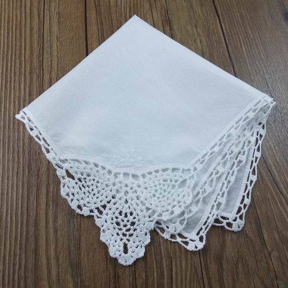 MOQ 1 dozen Wholesale factory price custom embroidery ladies Cotton lace handkerchief white