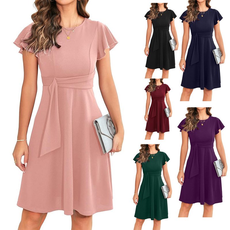 Autumn Vintage Modest Fashion Bandage Dresses Elegant Casual Halter Formal Party Tight Dye Solid Dress Women