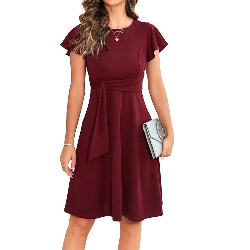 Autumn Vintage Modest Fashion Bandage Dresses Elegant Casual Halter Formal Party Tight Dye Solid Dress Women
