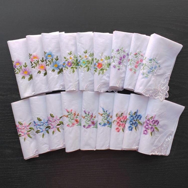 Women's White Cotton Embroidered Handkerchief Single-angle Lace Fashion Handkerchief