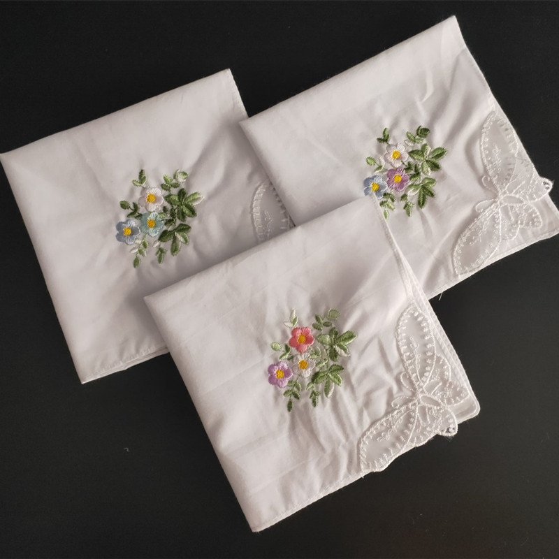 Women's White Cotton Embroidered Handkerchief Single-angle Lace Fashion Handkerchief