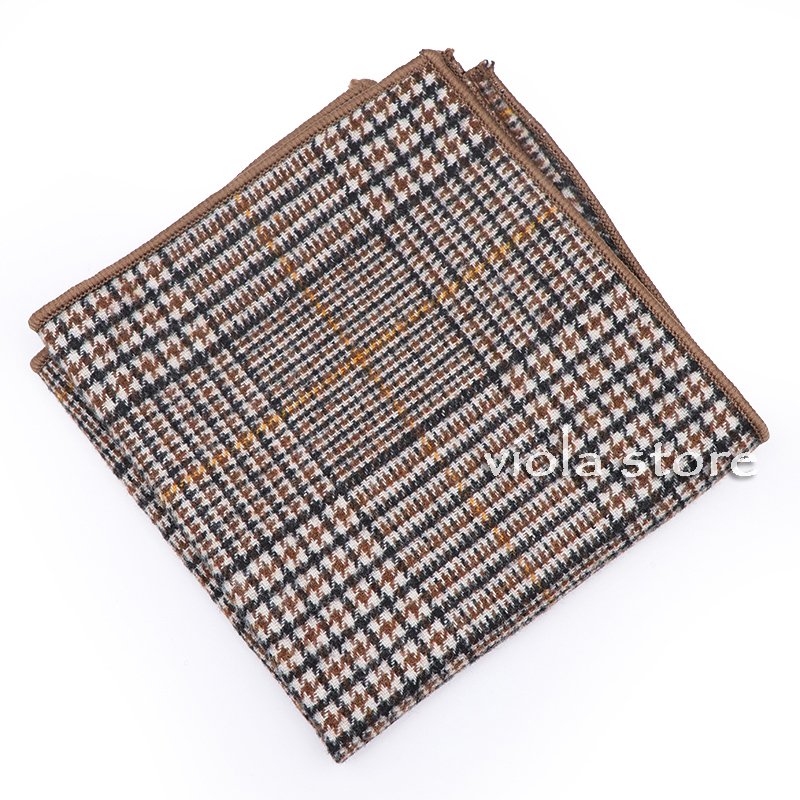 Classic Plaid Striped Soft 50%Wool Cashmere Pocket Square 24cm Men Suit Hanky Party Handkerchief Tuxedo Tie Matching Winter Gift