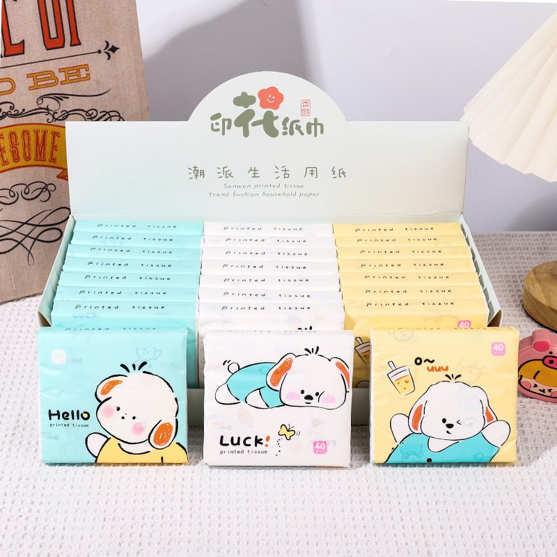FSC New Portable Facial Tissues Wood Pulp Blue Cat Printed Soft 40 Pull Cute Cartoon Handkerchief Pocket Tissue