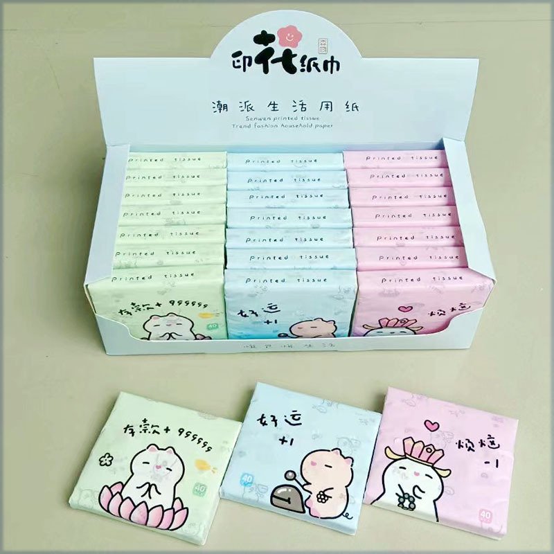 FSC New Portable Facial Tissues Wood Pulp Blue Cat Printed Soft 40 Pull Cute Cartoon Handkerchief Pocket Tissue